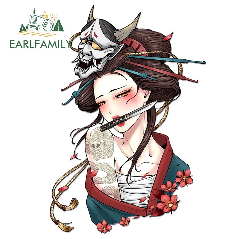 Earlfamily 13cm x 8.9cm Nữ Samurai Nhật Bản Xe Dán Vinyl Chống Thấm Nước Ngộ nghĩnh Decal Thân Xe Máy Campervan Đề Can