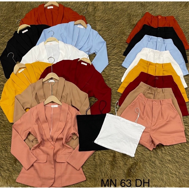 Set vét ba món quần đùi tay dài