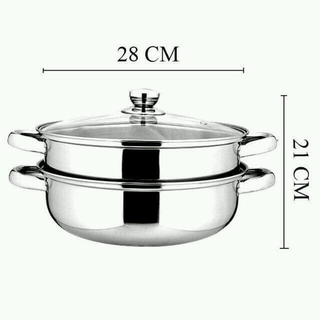 Nổi hấp 2 tầng inox nồi lẩu kèm nồi hấp xôi đa năng đường kính 28cm