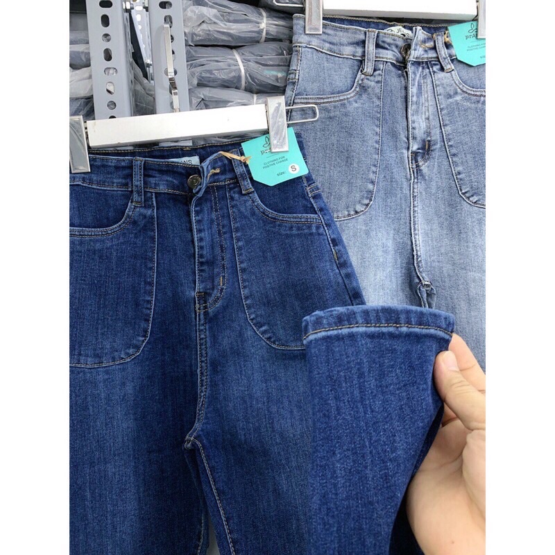Quần Dài Jeans Túi Hộp bigsize Màu Xanh Đậm - Xanh Nhạt Lưng Siêu Cao Co Giãn Mạnh