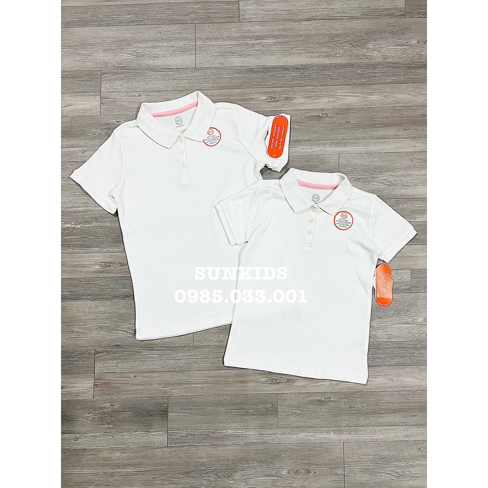 Áo Polo Wonder trắng cổ viền hồng (từ 17-65kg)