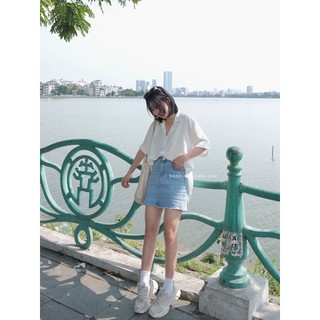 Sơ mi đũi lụa cộc tay oversize Bazic one