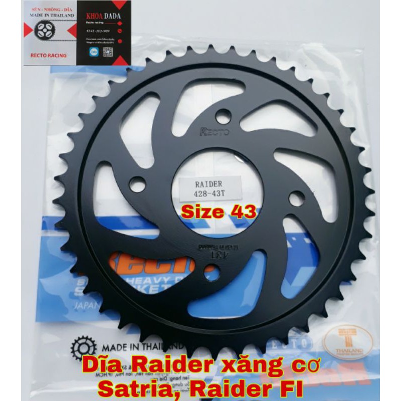 Dĩa Raider/ Raider FI/Satria Recto, SIZE 43.thái lan