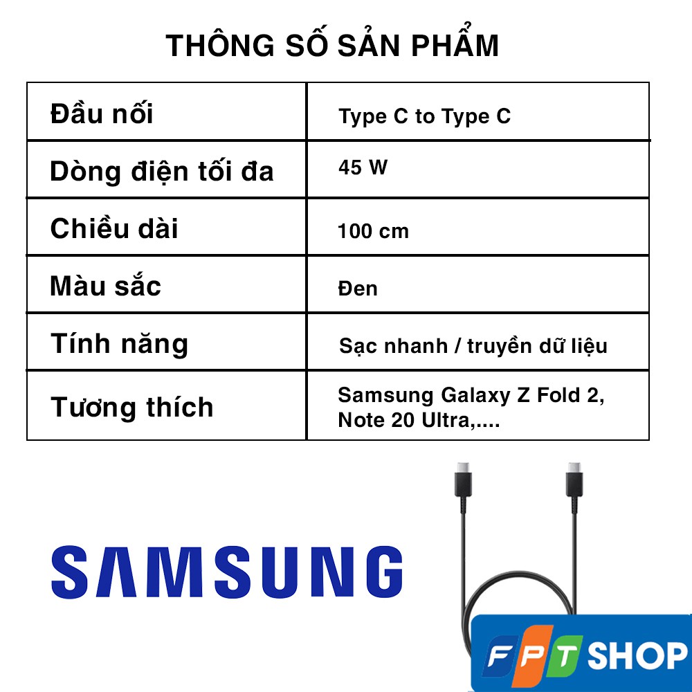 Cáp sạc nhanh 2 đầu Type C 5A chính hãng Samsung – Cáp truyền dữ liệu Samsung
