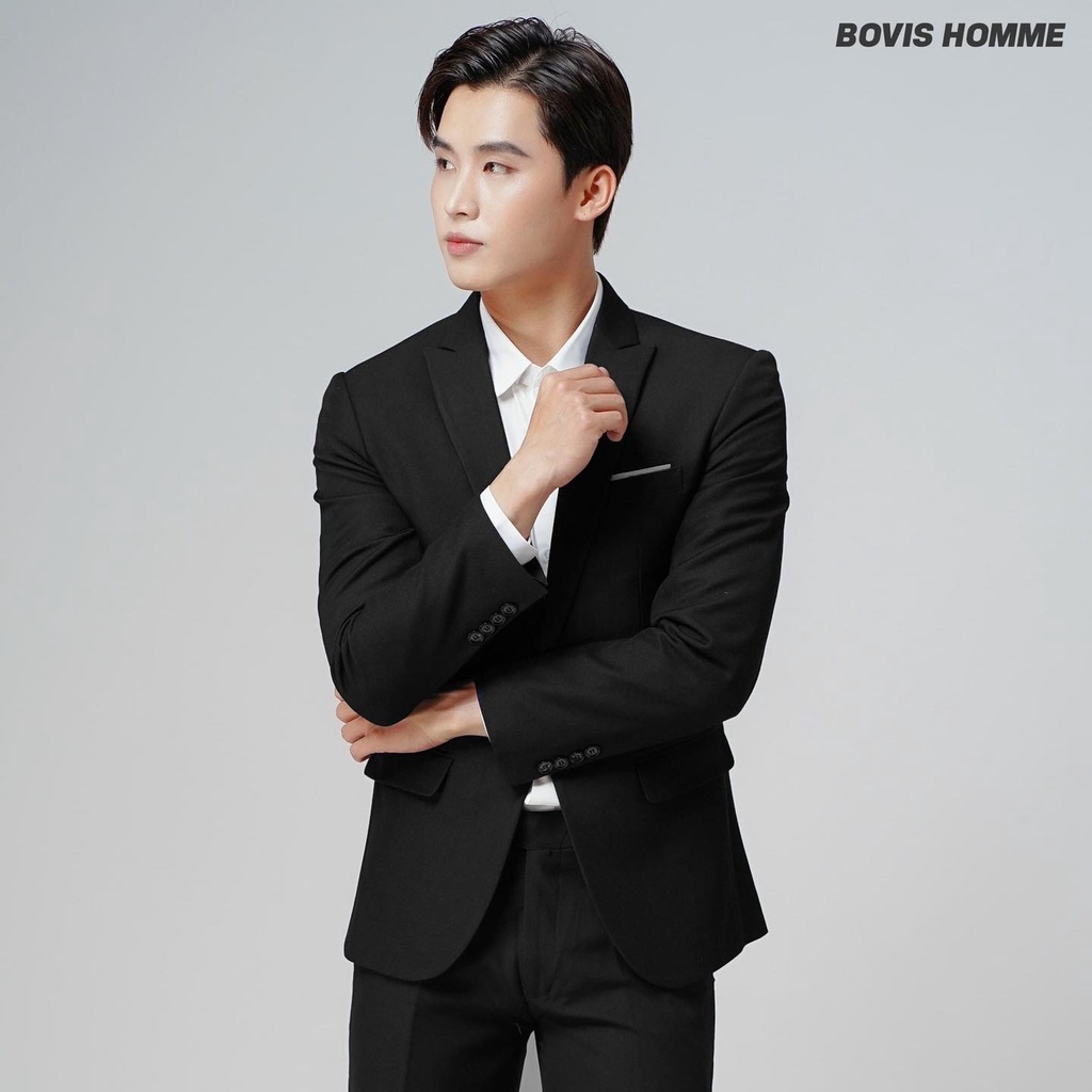 Vest bộ nam Bovis Homme, màu Đen, form Slim, chất liệu cotton dày dặn, co dãn nhẹ, đứng phom.