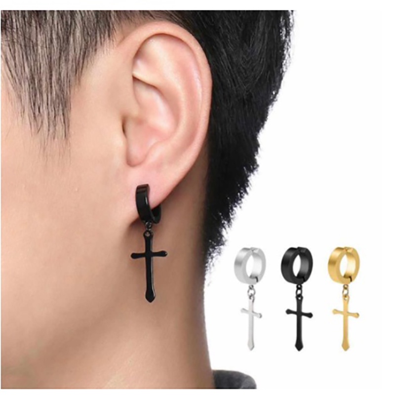 Khuyên Tai Nam / Nữ Hình Chữ Thập Bằng Thép Không Gỉ Chống Dị Ứng