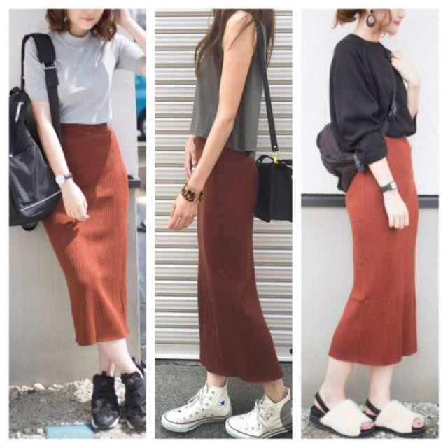 (UNIQLO Nhật chính hãng) Nữ- Chân váy bút chì dáng midi xẻ sau kẻ tăm chất thun- Woman Ribbed Skirt | BigBuy360 - bigbuy360.vn
