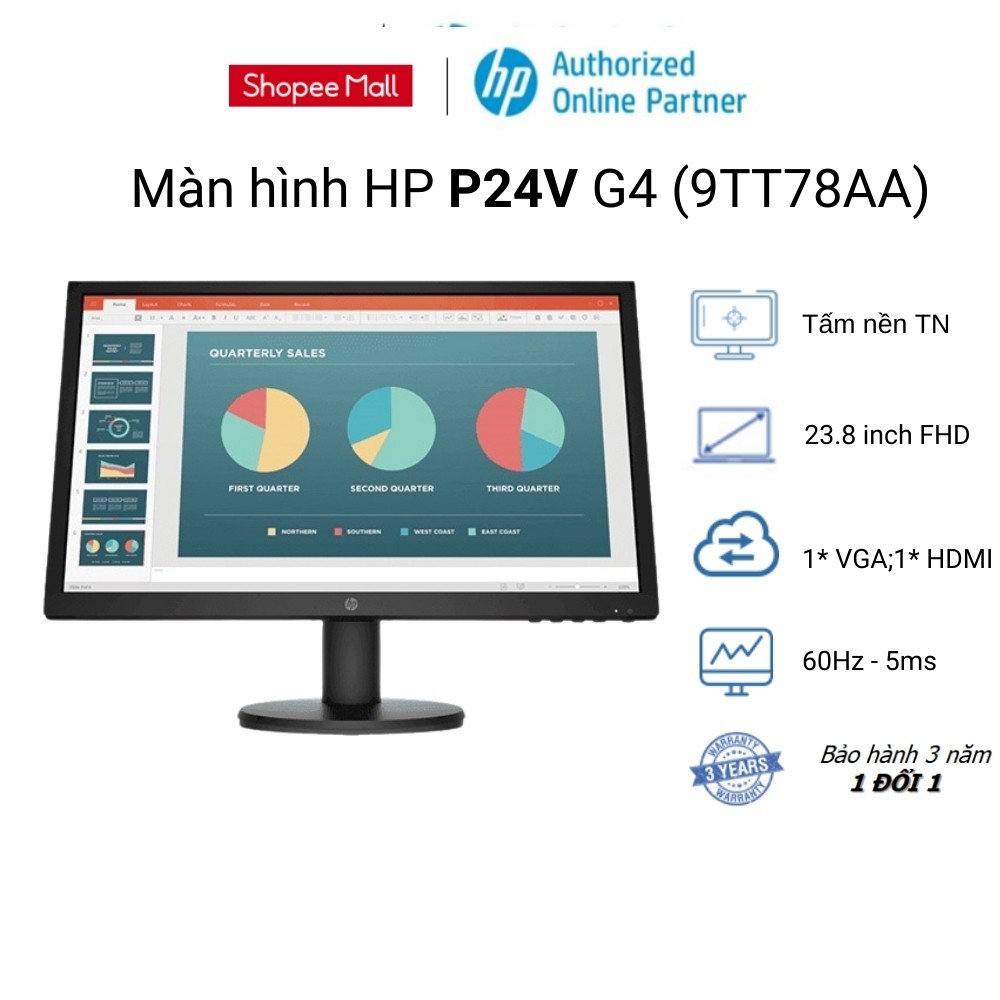 [Mã ELHP500 giảm 10%] Màn hình HP P24v G4 23.8-inch FHD IPS (9TT78AA)