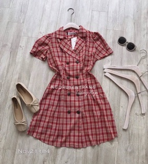 Đầm caro cổ vest
