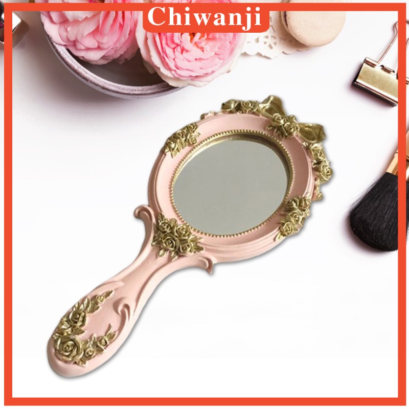 [CHIWANJI] Handheld Mirror with Embossed Rose Pattern for Makeup, Oval Shape