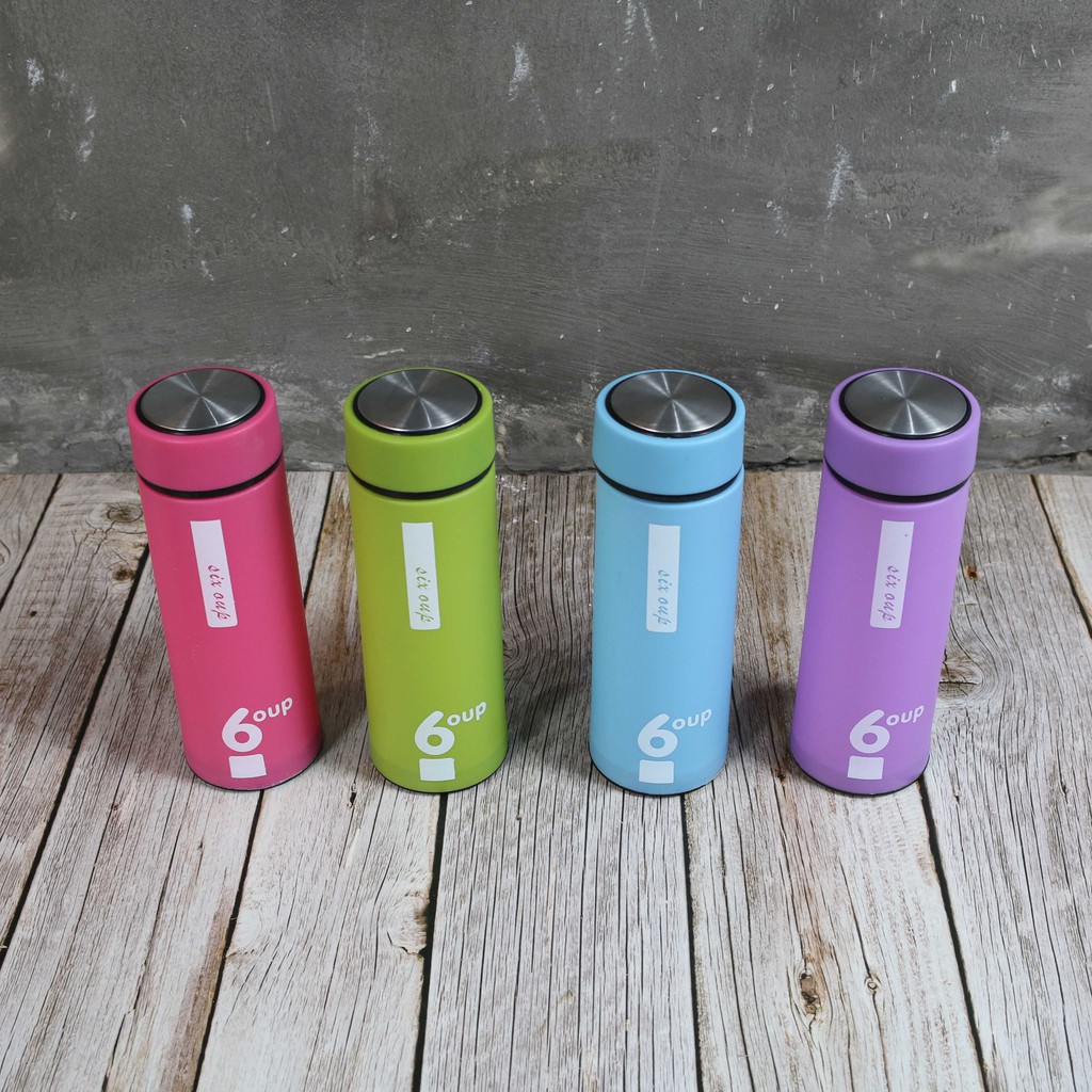 Bình nước thủy tinh giữ nhiệt bọc nhựa 6OUP 450ml siêu tiện lợi