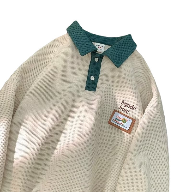 Ielgy Áo Sweater polo Dáng Rộng Cổ Bẻ Phong Cách Nhật Bản Cho Nam