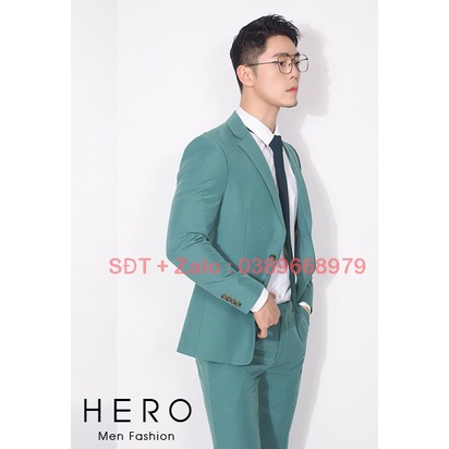 Bộ Vest Nam Cao Cấp Màu Xanh Lá, Bộ Suit Nam Hàn Quốc Vải Sịn.
