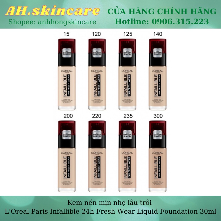 Kem nền mịn nhẹ lâu trôi L'Oreal Paris Infallible 24h Fresh Wear Liquid Foundation 30ml