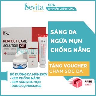 Bộ dưỡng trắng giảm thâm da mụn Isov (Kem dưỡng 50ml + Kem chống nắng 50ml + Dụng cụ Massage lạnh) - Bevita