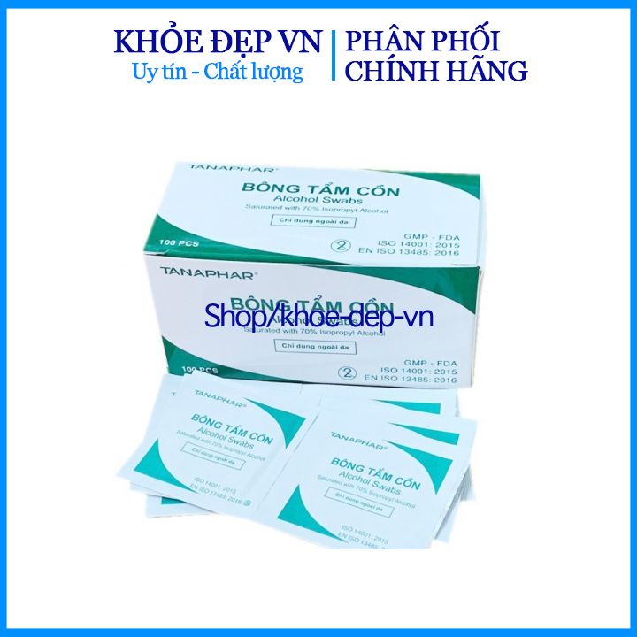 Hộp 100 bông tẩm cồn ALCOHOL SWABS sát khuẩn, sát trùng - HSD 2023 - CHUẨN BYT