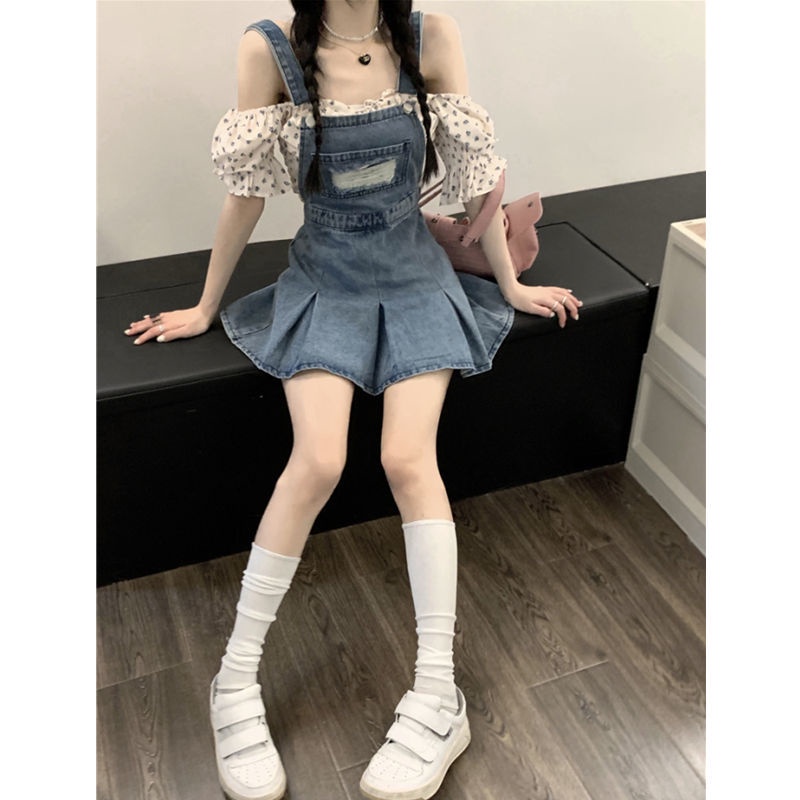 Đầm Yếm Denim Mỏng Dáng Ôm Xếp Ly Cỡ Lớn Thời Trang Mùa Hè Xinh Xắn Cho Nữ