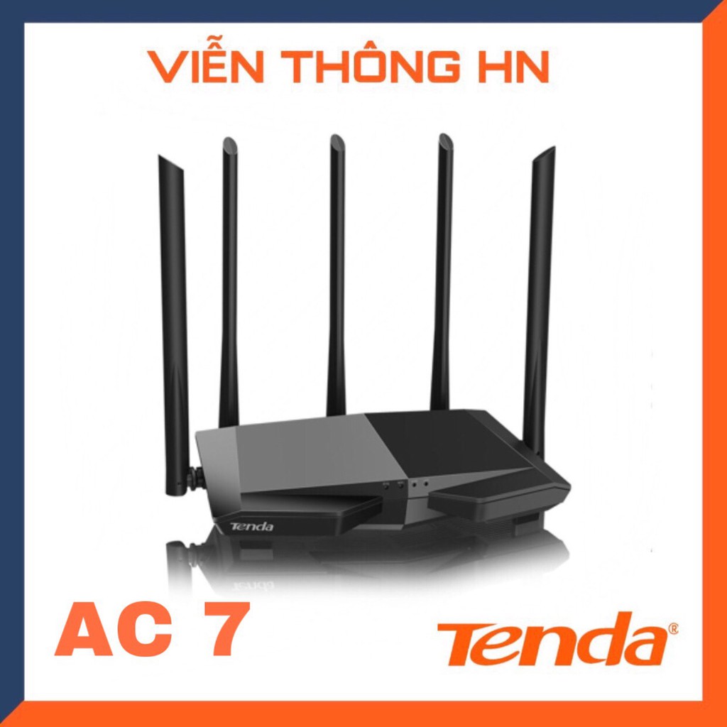 Modem wifi chuẩn AC 1200Mbps Tenda AC7 (Đen) -Thiết bị phát wifi 5 râu - bộ phát sóng kích sóng wifi - vienthonghn