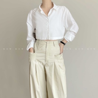 Áo sơ mi croptop chất liệu thô pha lụa nhập Hàn ( Basic cropshirt ) made by Mow studio