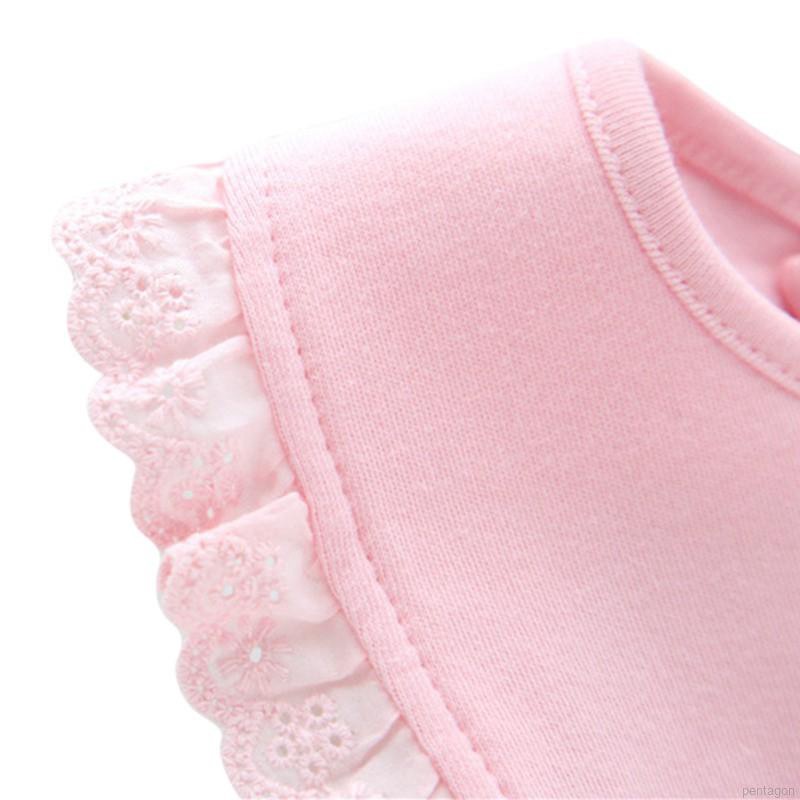 Yếm cotton chống thấm nước đính ren và nơ dễ thương cho bé gái