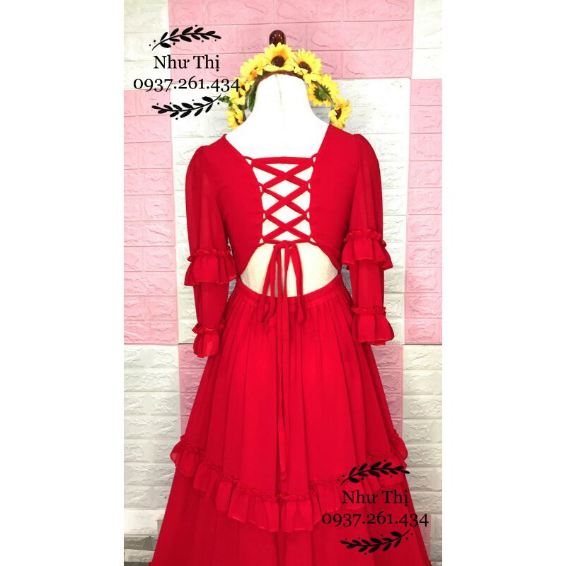 (miễn phí chỉnh váy) maxi boho hở lưng váy xòe viền bèo du lịch chụp hình thời trang sống ảo đà lạt hoa thiết kế | BigBuy360 - bigbuy360.vn