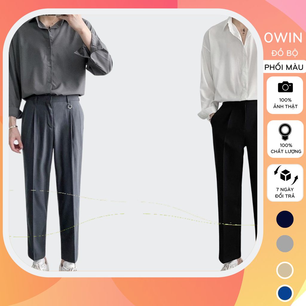 Quân âu nam phong cách hàn quốc thanh lịch, Quần baggy nam chất liệu lụa siêu thoáng mát AU01 - OWIN