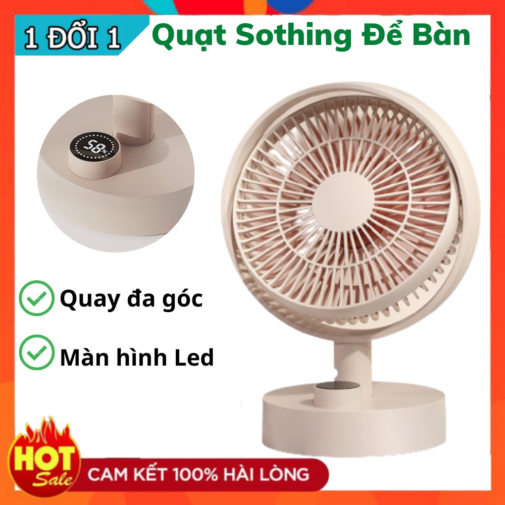 Quạt tích điện Xiaomi Sothing - Quạt sạc để bàn tích hợp màn hình led - Hiển thị - Quay ngang tự động 160 độ - Pin trâu