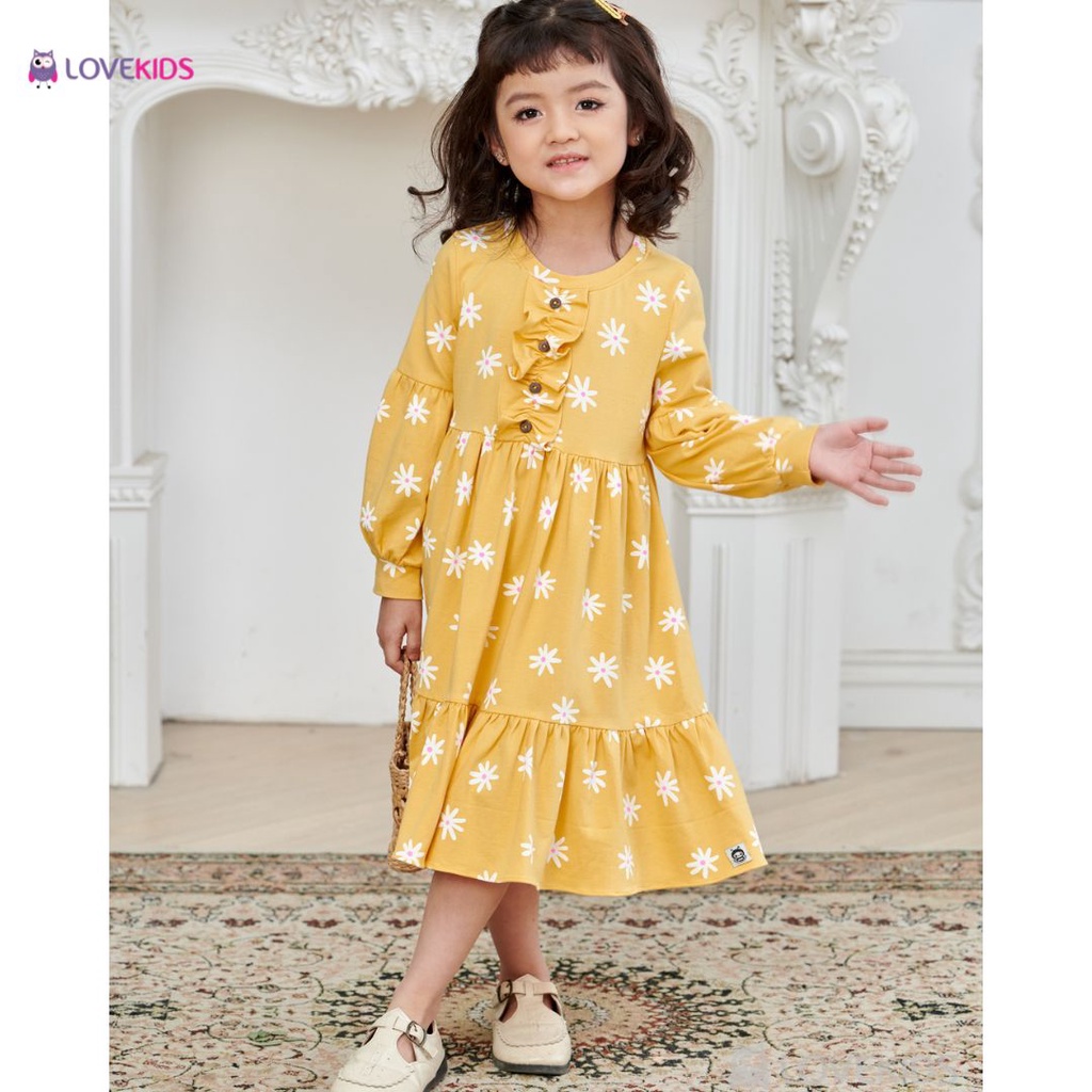 Váy thun Lovekids đuôi cá tay phồng, vải cotton mềm mịn, thoáng mát, size từ 3 đến 10 tuổi