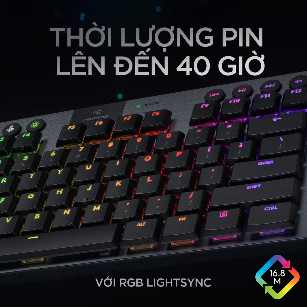 Bàn phím cơ gaming không dây Logitech G913 TKL - Không phím số, Bluetooth/USB, RGB