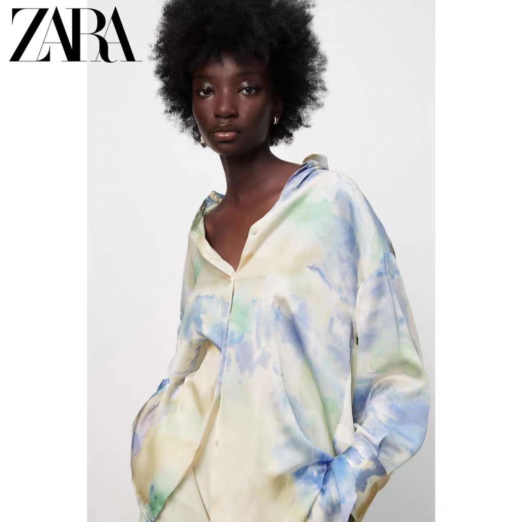 Zara Áo Sơ Mi Lụa satin Form Rộng Thời Trang Thanh Lịch Cho Nữ