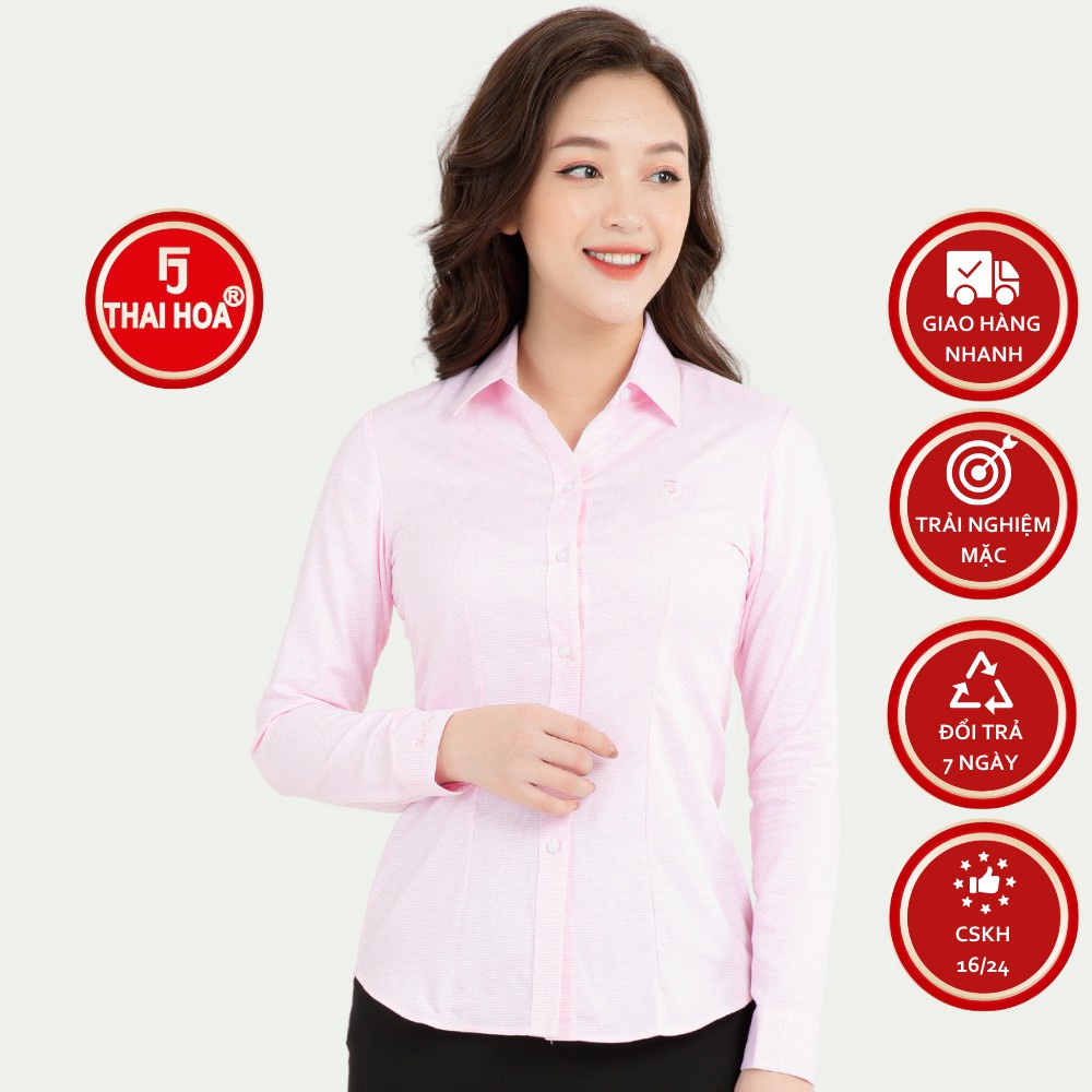Áo sơ mi nữ dài tay nhiều màu vải sợi tre caro nhuyễn Áo sơ mi nữ công sở Thái Hòa 65-02 - Hàng mới về