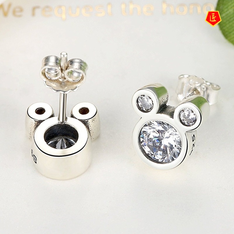 [Ready Stock]Women's Mickey Mouse Shiny Diamond Ear Studs