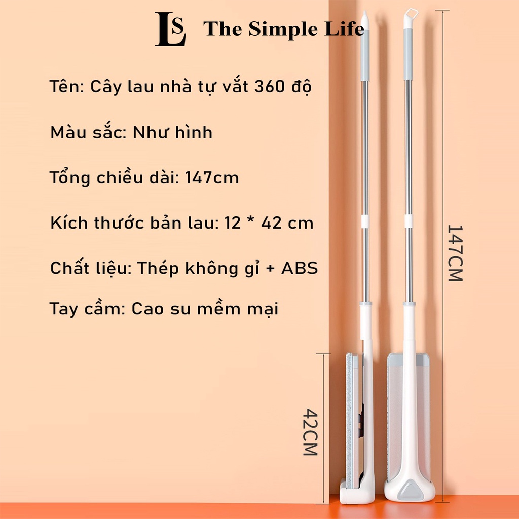 Cây lau nhà tự vắt, chổi lau nhà xoay 360 độ tự vắt tặng kèm 2 bông lau, dụng cụ vệ sinh nhà cửa cao cấp [CHÍNH HÃNG]