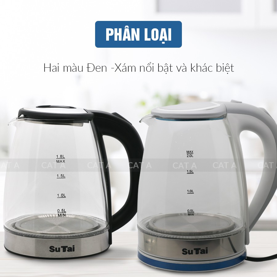 Ấm siêu tốc inox SUTAI  2 - 2.3 LÍT - Ấm đun nước siêu tốc, tiết kiệm điện, có đèn LED, không để lại cặn!