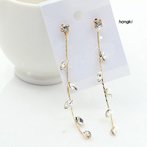 Đôi Bông Tai Dáng Dài Hình Cành Lá Đính Đá Thời Trang Dành Cho Nữ