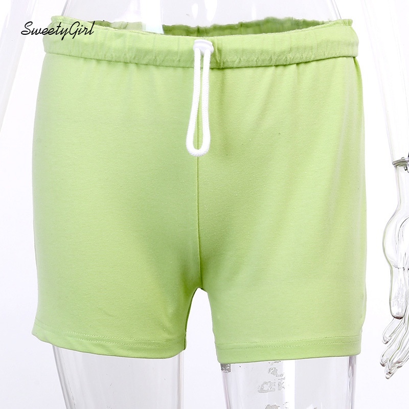 Quần Short Thể Thao Lưng Cao Co Giãn Màu Trơn Thời Trang Cho Nữ