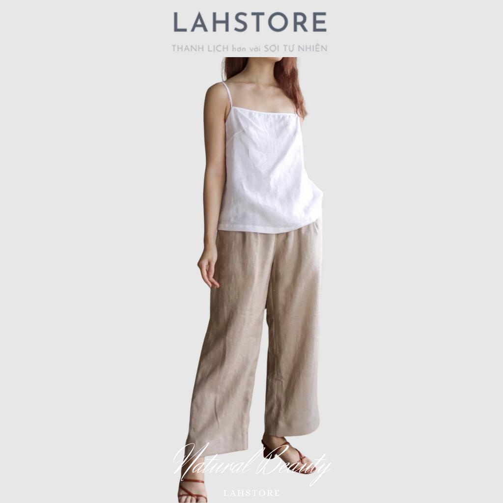 Áo 2 dây nữ LAHSTORE vải linen Hàn dày dặn, cổ ngang cách điệu trẻ trung A2D02 (Trắng)