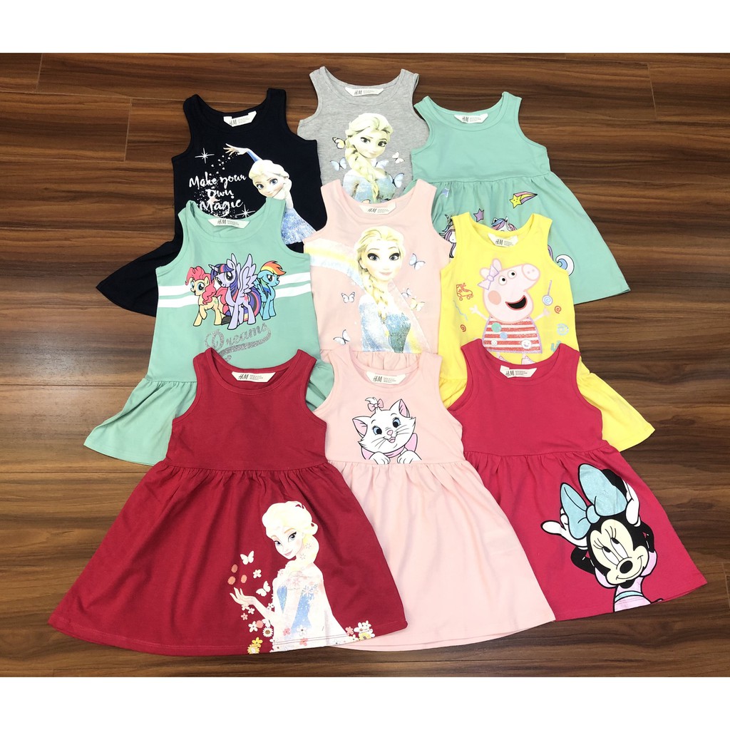 Váy HM cho bé gái⚡HOT- HOT- HOT⚡chất cotton, hình Elsa, Pony, Mickey cực xinh