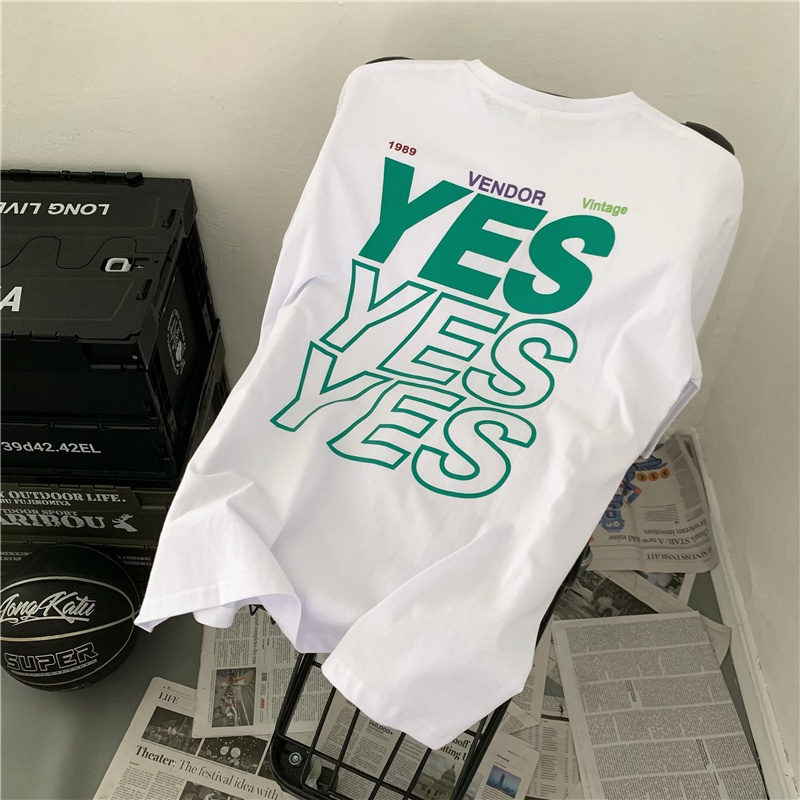 Áo Thun Nữ Ngắn Tay Cổ Tròn In Chữ Phong Cách Hàn Quốc