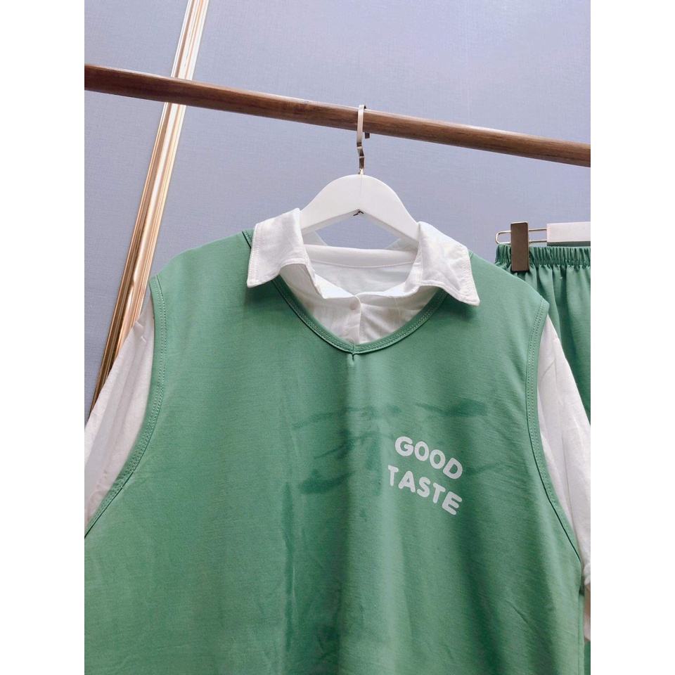 [ MẪU HÓT ] Set Bộ Nữ Good Tastle Kèm Gấu Chất Liệu Cotton màu xanh  SIEU KUTE