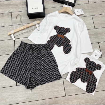 Set bộ gấu, áo thun nữ, GUCCI, áo phông, form rộng, tay lỡ, in thêu hình gấu, vải cotton, thoáng mát | BigBuy360 - bigbuy360.vn