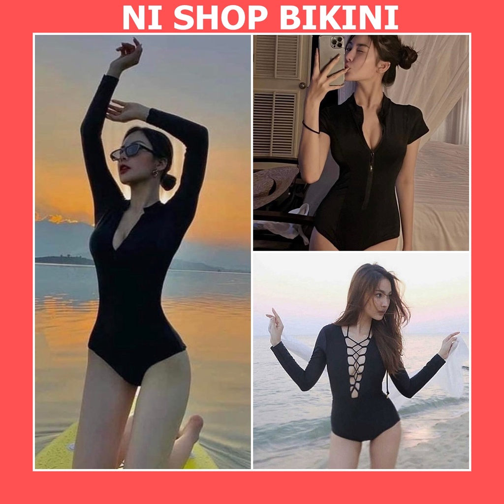 Bikini nữ dài tay khóa kéo Đồ bơi nữ cộc tay kín đáo