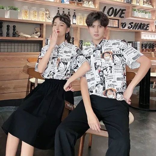 Áo Sơ Mi Tay Ngắn Dáng Rộng In Hoạt Hình One Piece Chuột Mickey Thời Trang Mùa Hè Cho Nam Và Nữ