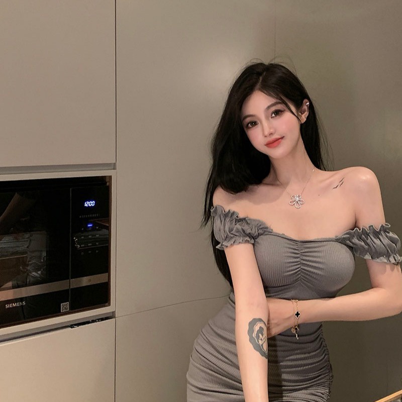 Đầm Body Trơn Rút Dây, Váy Ôm Nhún Thân, Trễ Vai phối tay sexy | BigBuy360 - bigbuy360.vn