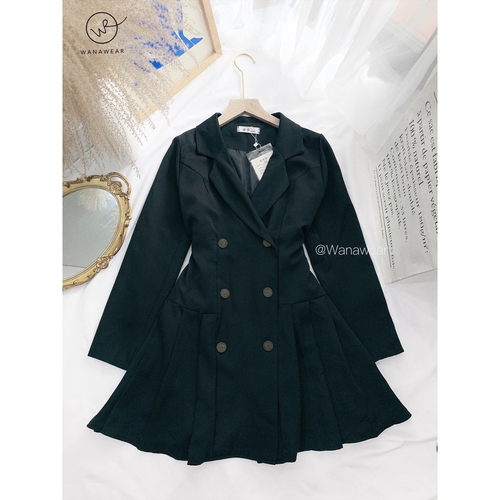 Váy xòe cổ vest xếp ly WANAWEAR váy blazer cổ bẻ công sở cực xinh