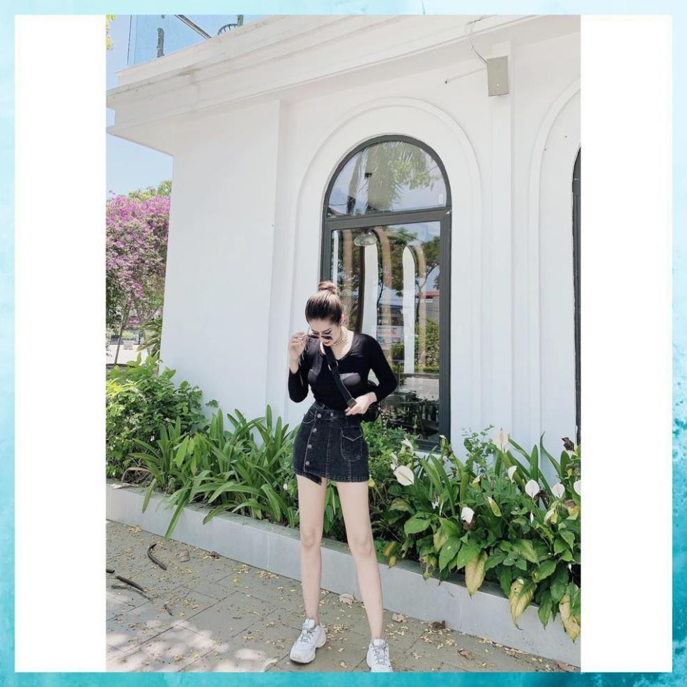 [TH Jeans] Quần shorts jeans nữ, quần giả váy chất liệu co giãn, lưng cao vạt lệch. Mã V1115 | BigBuy360 - bigbuy360.vn