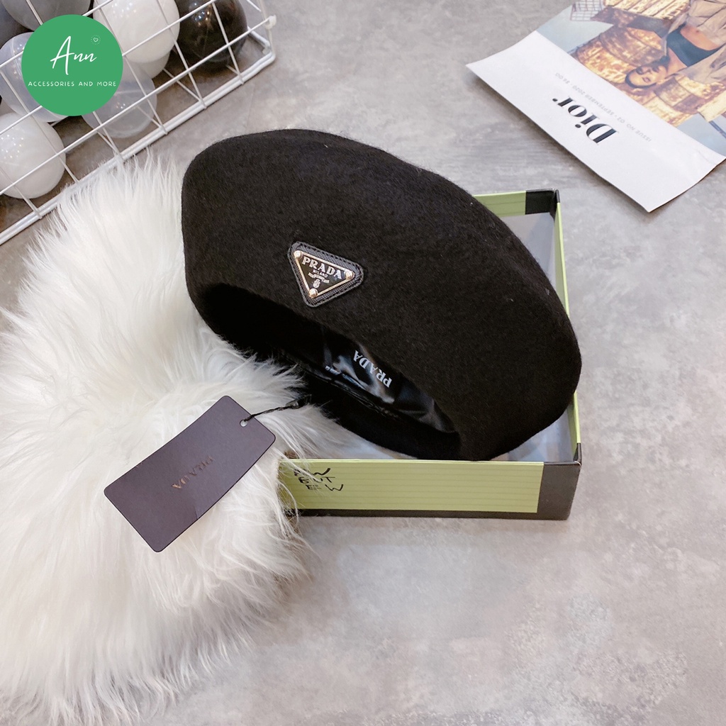 Mũ nồi Prada / Mũ dạ lông cừu mịn cao cấp, logo thời trang nổi bật, hàng QC 2 lớp, dáng mũ chuẩn đẹp lên hình cực xinh