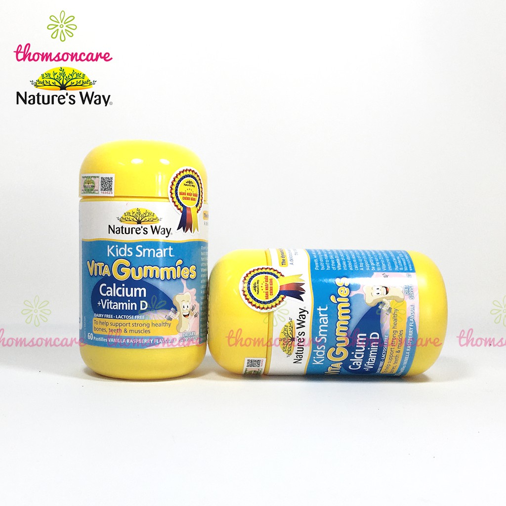 Kẹo bổ sung Canxi và D3 cho bé, nhập khẩu Úc Nature Way Kids Smart Vita Gummies Calcium và Vitamin D Hộp 60 kẹo dẻo gôm