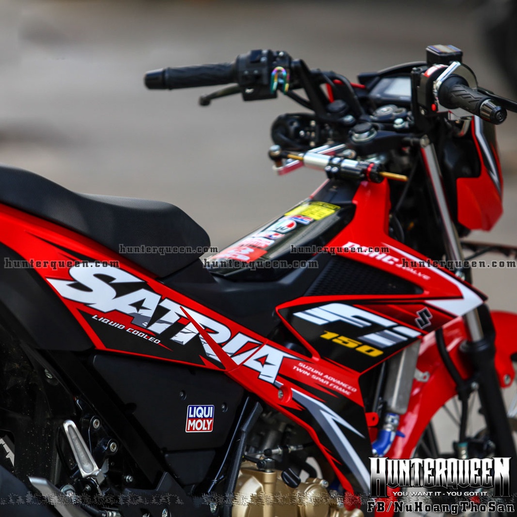 Tem rời cao cấp dán xe Raider FI màu đỏ, sọc nhọn đen xám. Decal cao cấp không bay màu, bong tróc