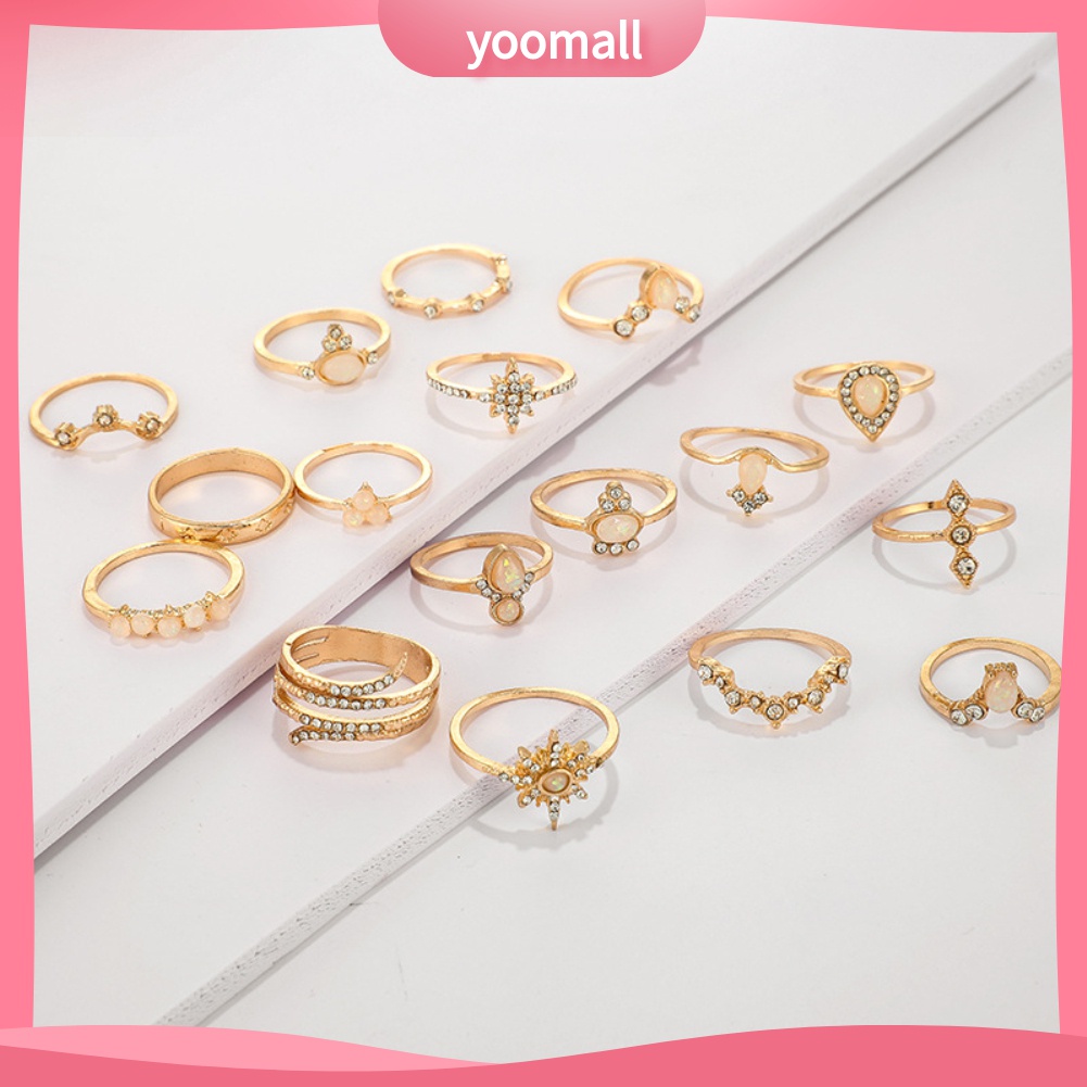 Yomall♡ Set 17 Nhẫn Hợp Kim Đính Đá Nhiều Kiểu Phong Cách Bohemian Cho Nữ